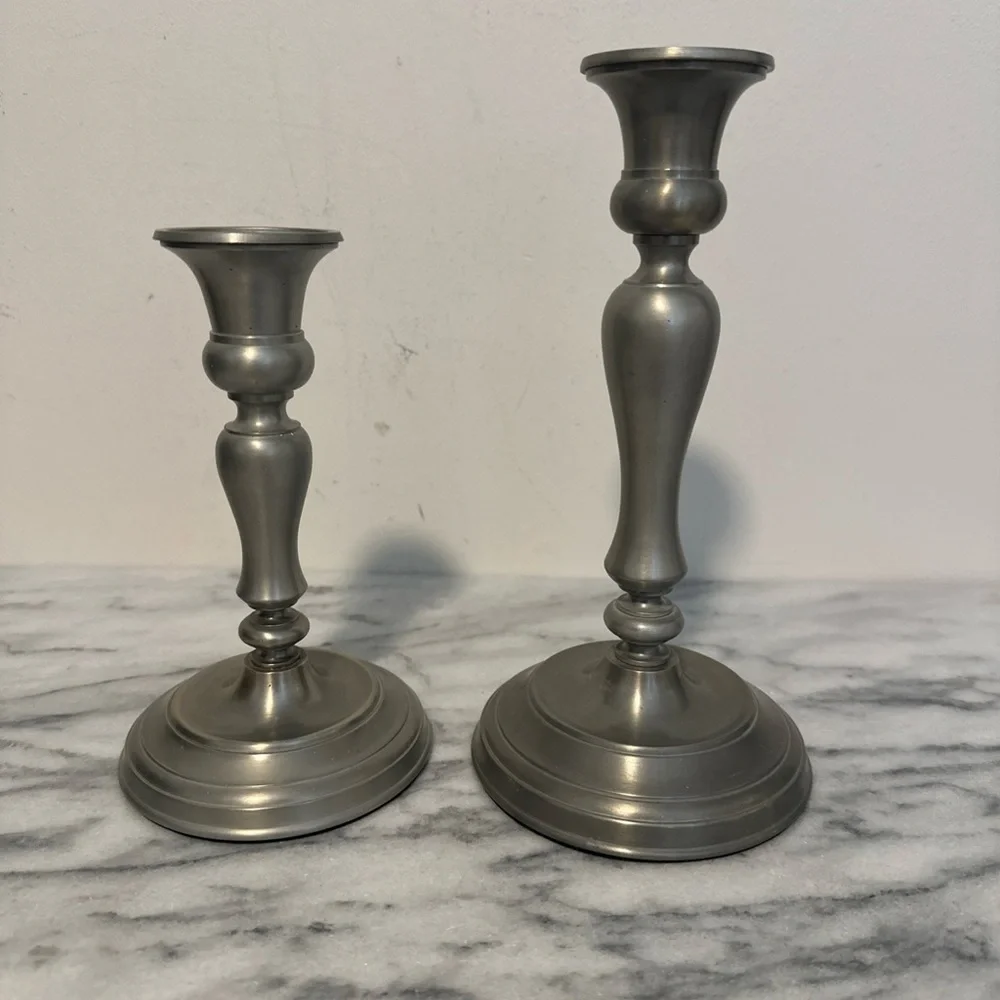Restoration Hardware Elegant Silver pewter Candle Holders 9” & 7”